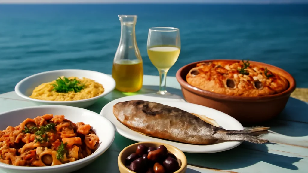 Menu di mare autunnale con pesce, finocchio e ortaggi arrostiti